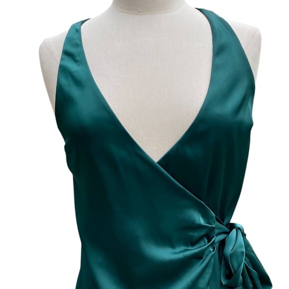 Gap Satin Wrap Sleeveless Cocktail Dress Sz XSP Emerald Green Mini Holiday Party - Picture 2 of 12